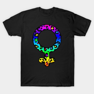 Venus Planet Symbol in Dark Rainbow Leopard Print T-Shirt